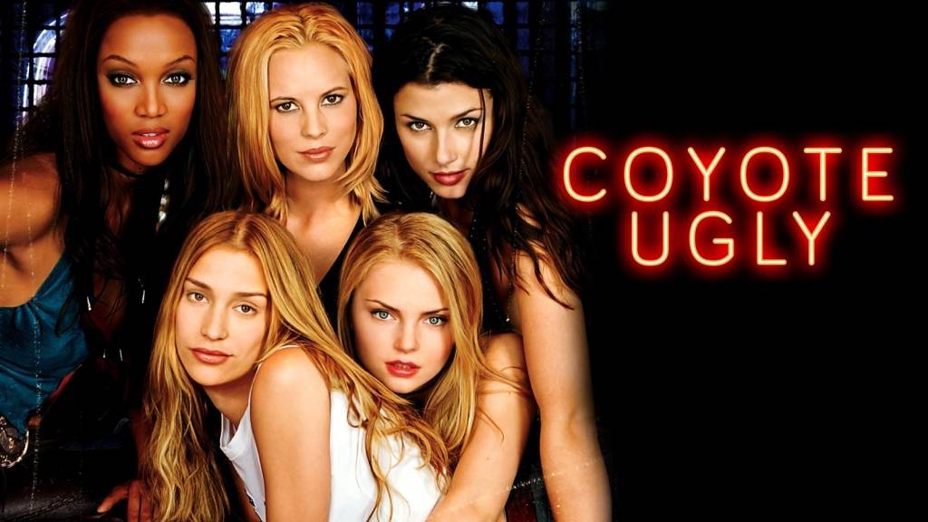 Постер фильма «Coyote Ugly»: пять женщин в темном интерьере с неоновой вывеской