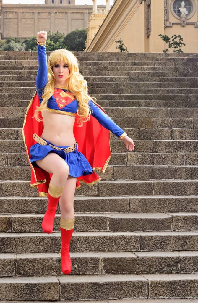 supergirl on stairs