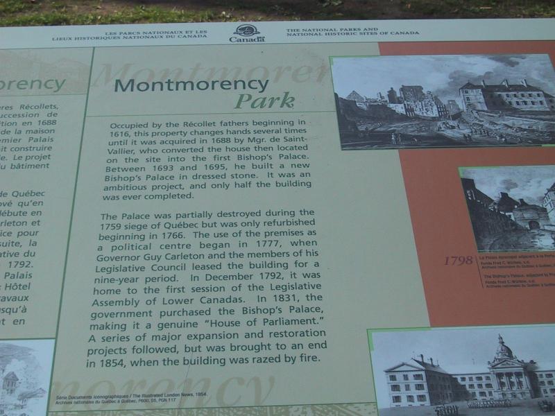 Монтморенси-парк: табличка о Бискупском дворце в Квебеке, 1798