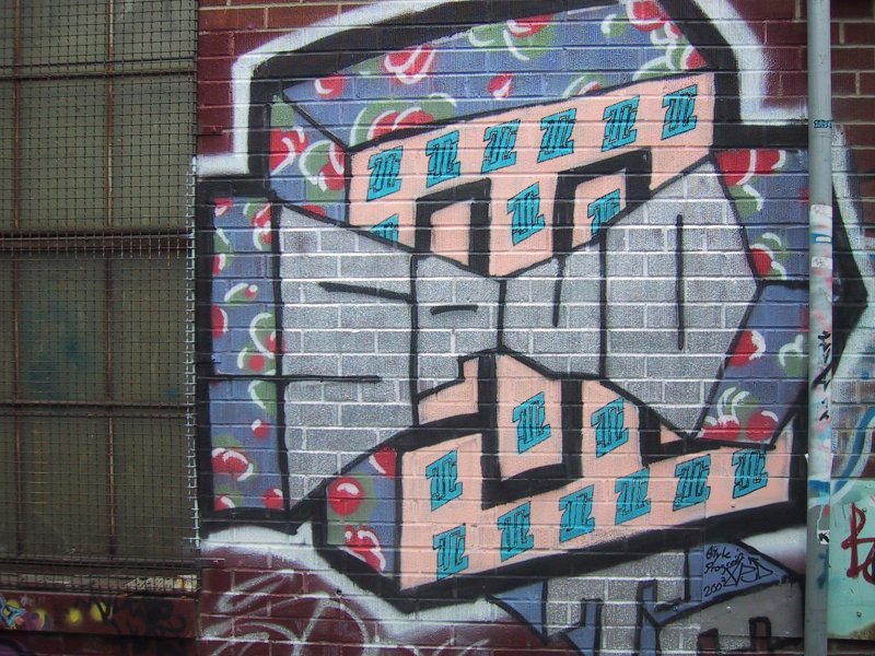 416 Grafitti Expo, Канада: кирпичная стена с трёхмерным брейком и цветочным фоном