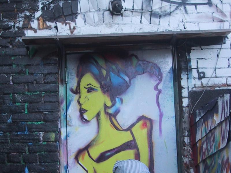 416 Grafitti Expo, Канада: женская фигура в ярких тонах на двери с граффити