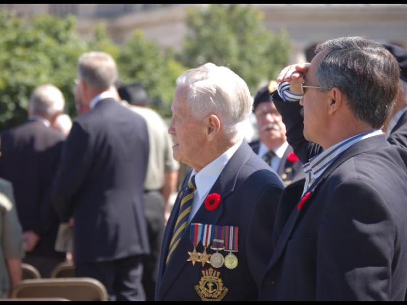 Dieppe Anniversary in Canada: veterans with medals and poppies