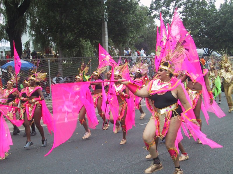 Caribana 2003 в Торонто: танцующие в розовых перьях и золоте
