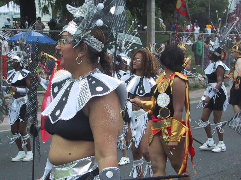 Caribana 2003 в Торонто: танцующие в серебре и золоте по улицам