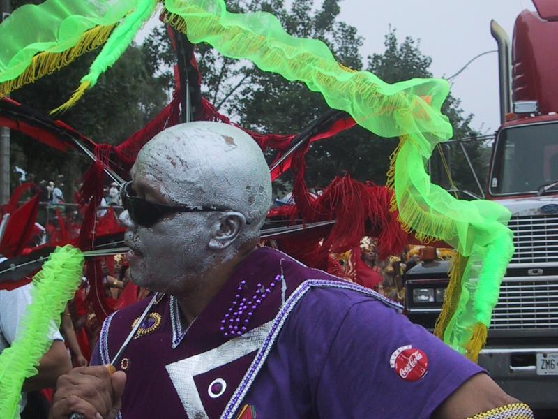 Caribana 2003 в Торонто: участник с серебряной краской и зелёными лентами