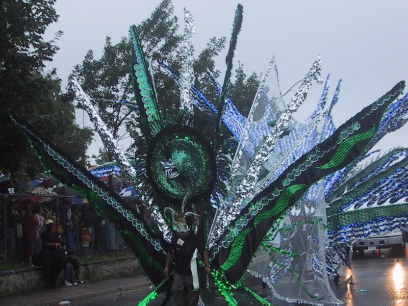 Caribana 2003, Торонто: зелёный дракон на мокрой улице