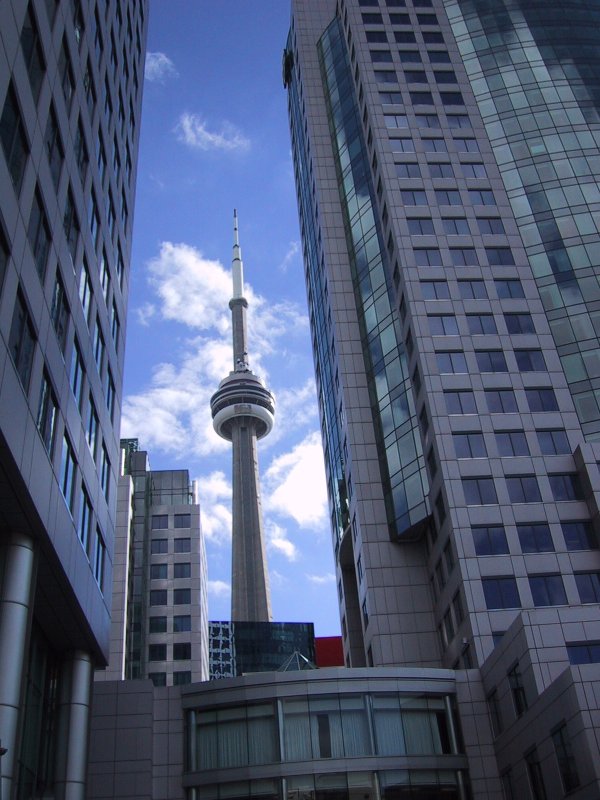 Торонто, Канада: CN Tower между стеклянными небоскрёбами