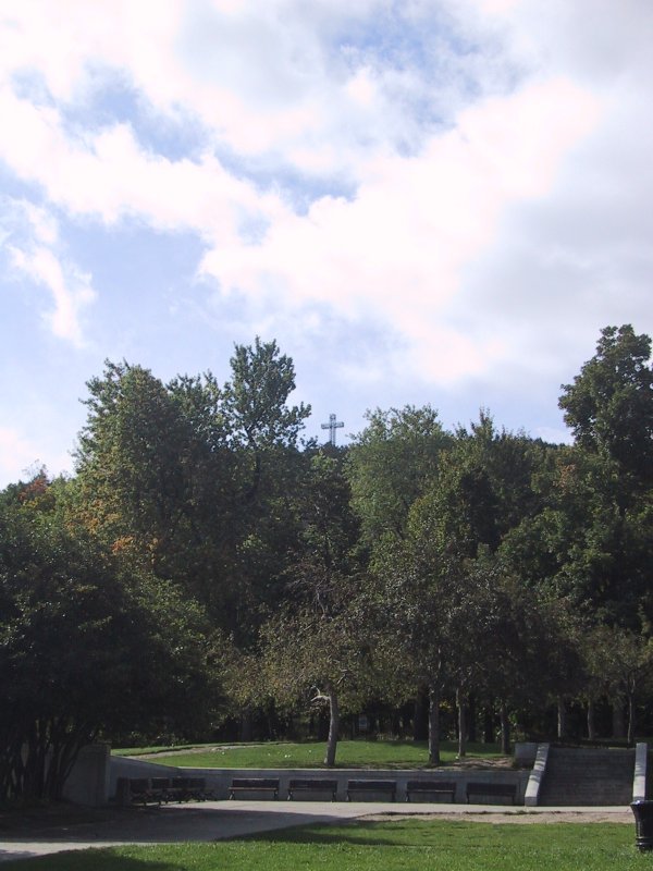 Монреаль, 2004: крест на холме за деревьями