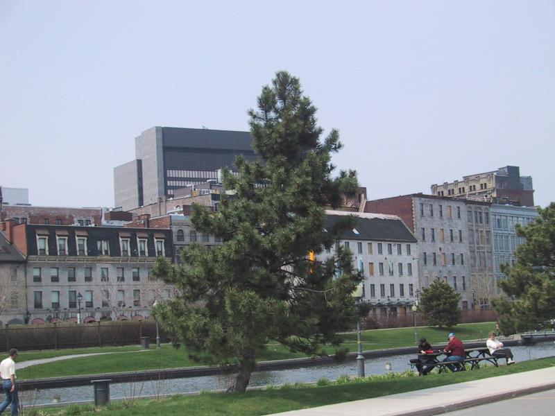 Монреаль, май 2004: канал между старинными фасадами и современным зданием