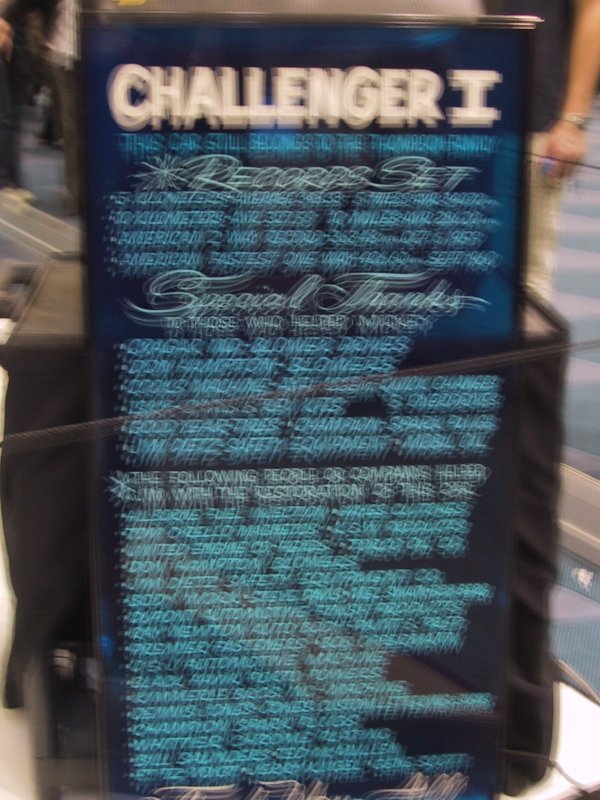 Toronto Autoshow 2004: табличка с рекордами Challenger I