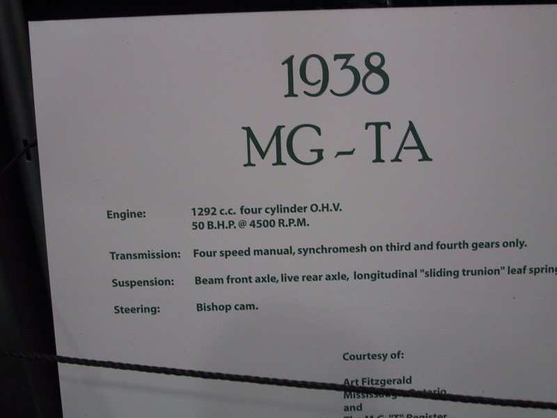 1938 MG-TA на Toronto Autoshow 2004: технические детали в табличке
