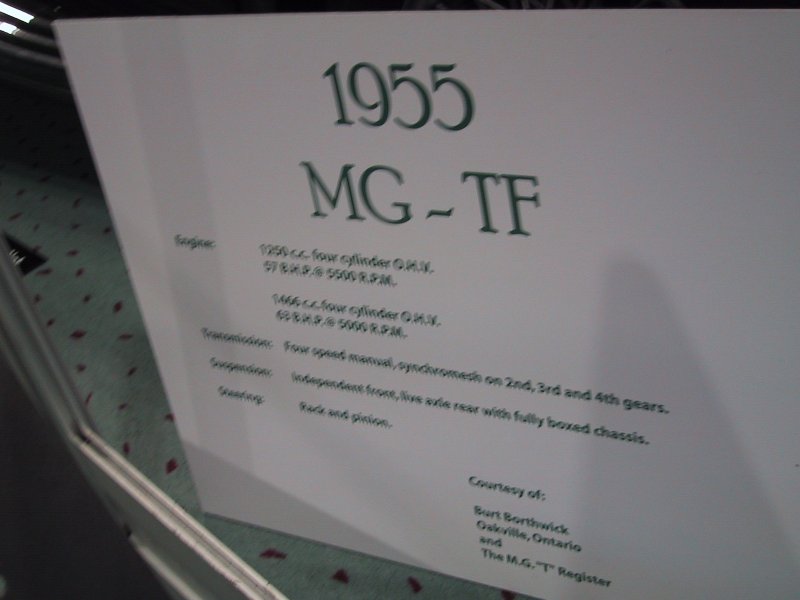 1955 MG-TF на Toronto Autoshow 2004: табличка с техническими данными