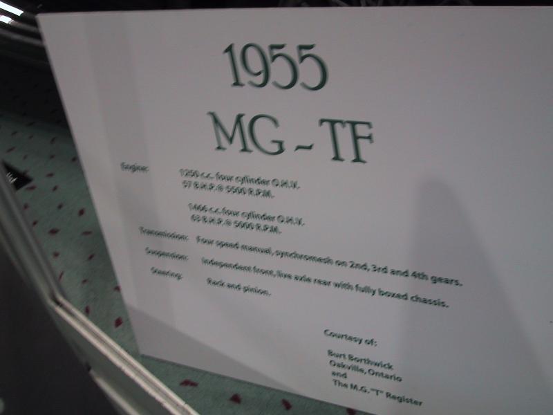 1955 MG-TF на Toronto Autoshow 2004: табличка с техническими данными