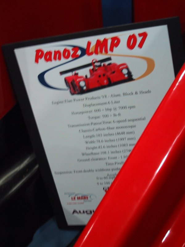 Toronto Autoshow 2004: табличка Panoz LMP 07 с техническими данными