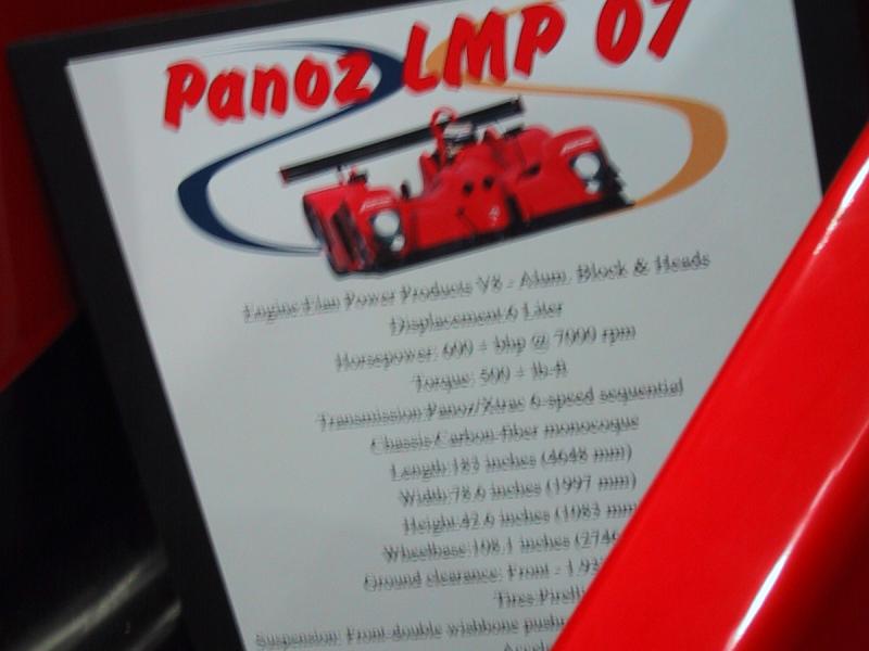 Toronto Autoshow 2004: табличка Panoz LMP 07 с техническими данными