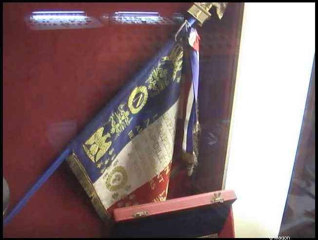 Французский флаг с орденами в витрине музея Ajaccio, 2008