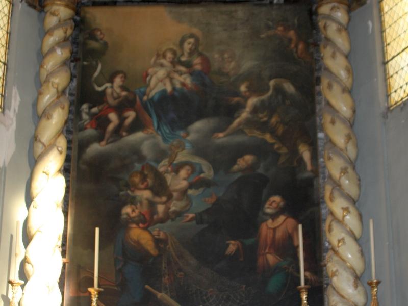 Бастия, Корсика, 2008: алтарь с мадонной и рыбаками в барочном убранстве