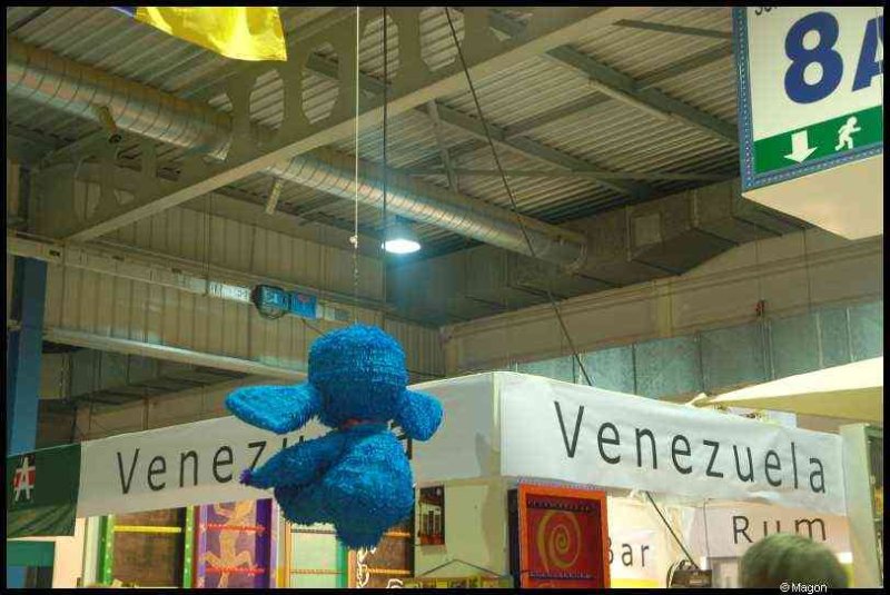 Bazzar в Люксембурге, 2009: синий пиньята над вывеской 'Venezuela'