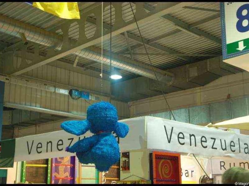 Bazzar в Люксембурге, 2009: синий пиньята над вывеской 'Venezuela'