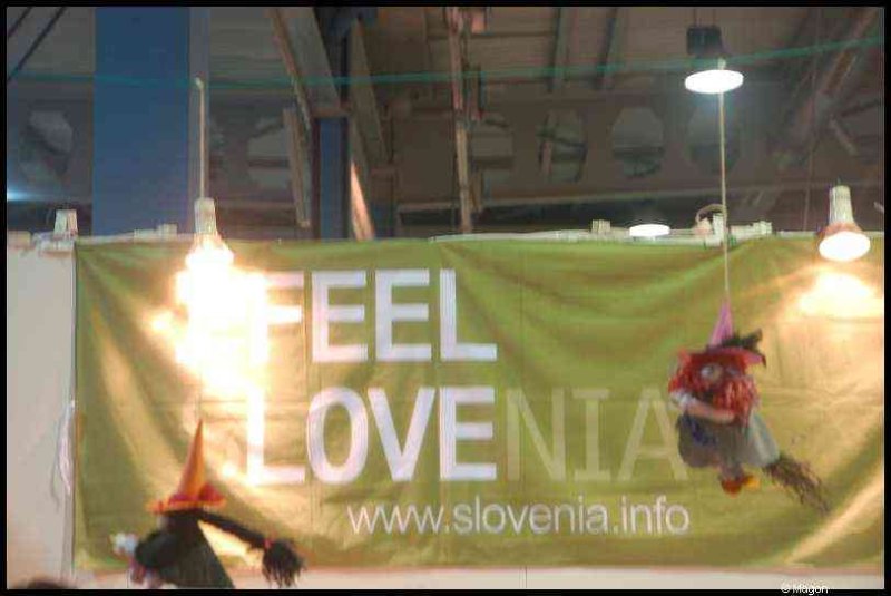 Bazzar в Люксембурге, 2009: зелёный баннер с 'FEEL LOVE SLOVENIA'