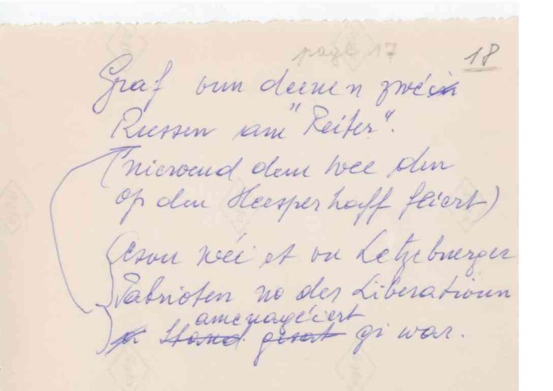 Bous, Люксембург: рукописная заметка о «Графе от деев» и «Рейтере»