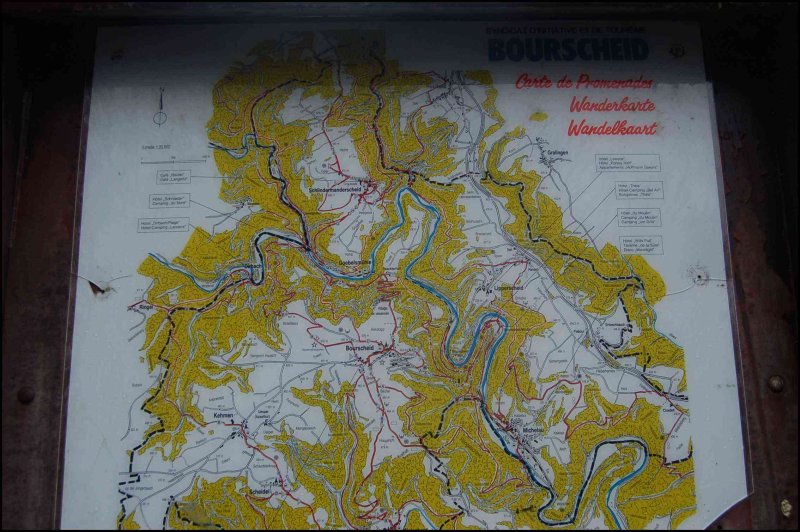 Карта прогулок Bourscheid в Люксембурге: 1:20 000
