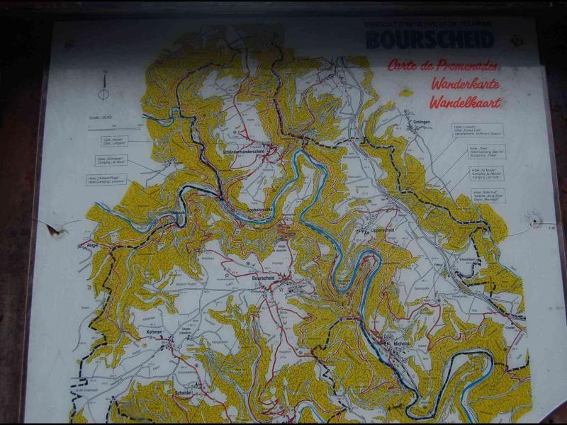Карта прогулок Bourscheid в Люксембурге: 1:20 000