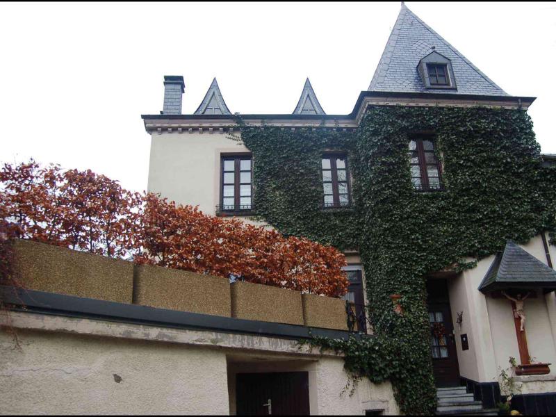 Дом в Clervaux, Люксембург: башня с черепичной крышей и плющем на фасаде