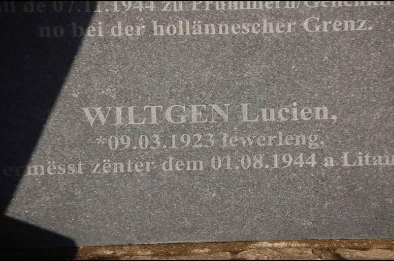 Мемориальная плита в Юзельданже, Люксембург: Wiltgen Lucien, *09.03.1923