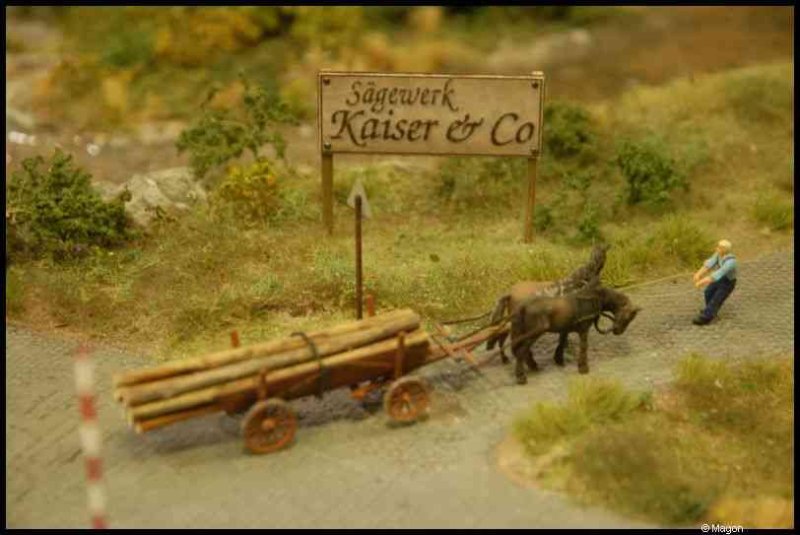 Люксембург, Expo train 2010: телега с лесом у вывески 'Sägewerk Kaiser & Co'