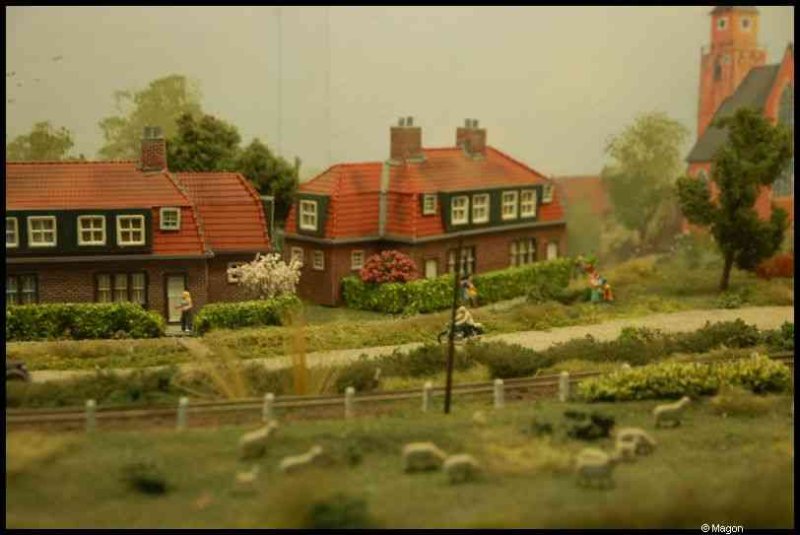 Expo train 2010, Люксембург: миниатюрный посёлок с красной черепицей и овцами
