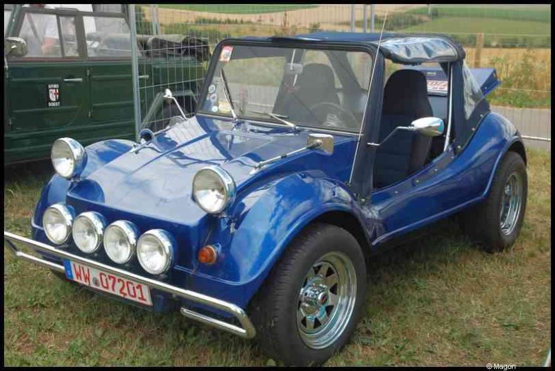 Luxbug 2010: синий джип-дюнёр на траве у зелёного «Роберта»