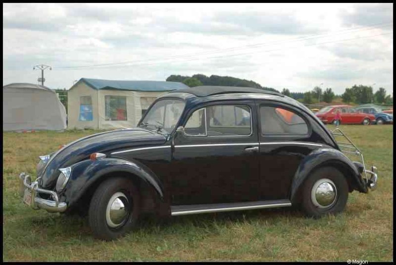 Luxbug 2010: чёрный Volkswagen Beetle на лужайке у палаток