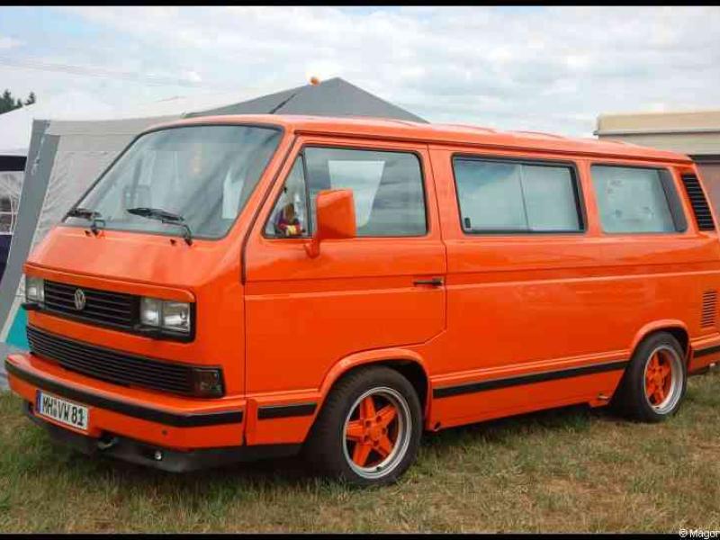 Luxbug 2010: оранжевый VW T3 на зелёной поляне в Люксембурге