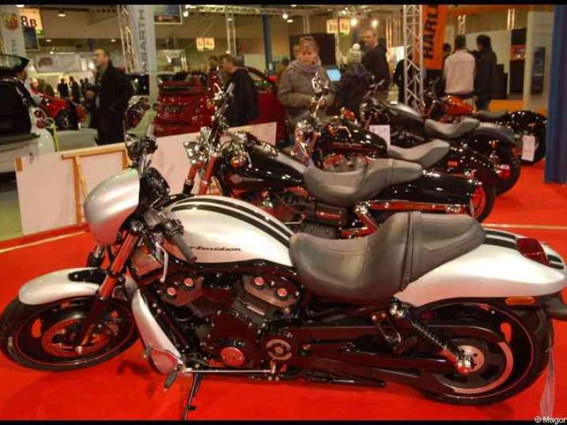 Motorshow 2010 в Люксембурге: белая Harley-Davidson V-Rod на красном ковре