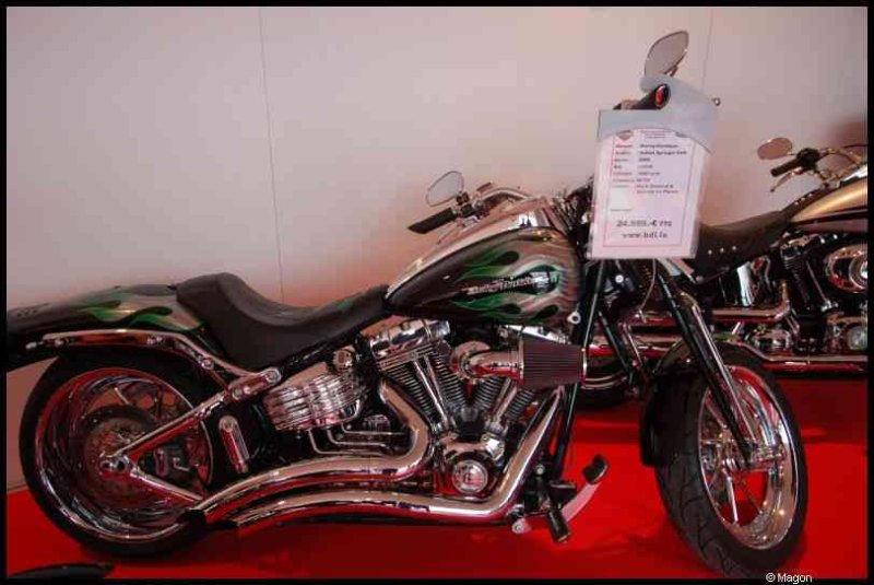 Motorshow 2010 в Люксембурге: хромированный Harley-Davidson с зелёными пламенами