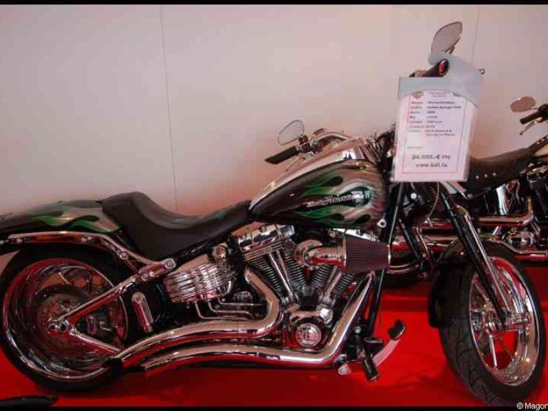 Motorshow 2010 в Люксембурге: хромированный Harley-Davidson с зелёными пламенами