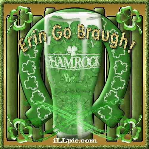17.03: зелёный кружка с надписью «Erin Go Braugh!» и «Shamrock»