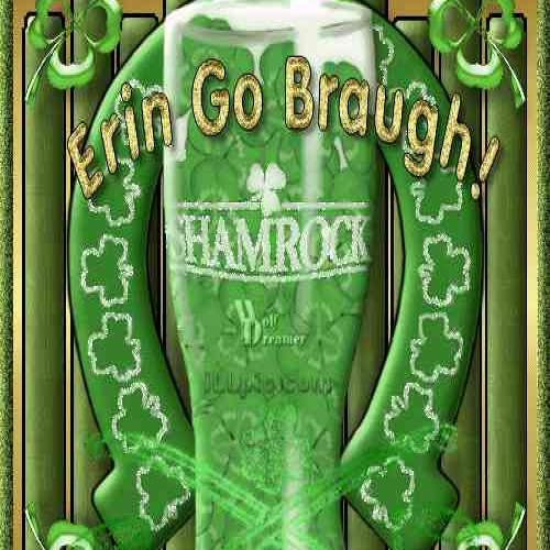 17.03: зелёный кружка с надписью «Erin Go Braugh!» и «Shamrock»