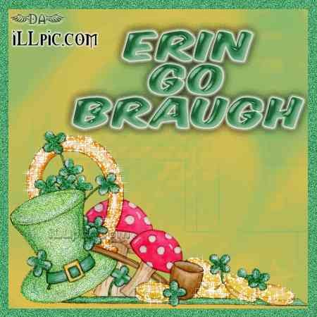17.03: зелёная шляпа лепрекона, грибы и золото у стены с надписью «ERIN GO BRAUGH»