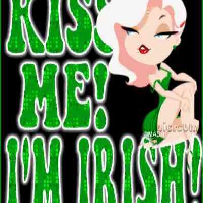 17.03: зелёный стикер с мультяшной ирландкой и надписью «KISS ME! I'M IRISH!»
