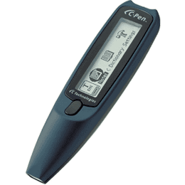DocuPen — синий сканер документов в руке, экран показывает «Scanning» и «Settings»