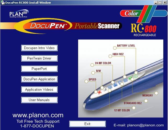 DocuPen RC800 Install Window: синий сканер-ручка и инструкции 2000-х