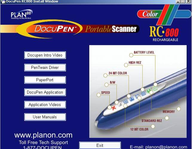 DocuPen RC800 Install Window: синий сканер-ручка и инструкции 2000-х