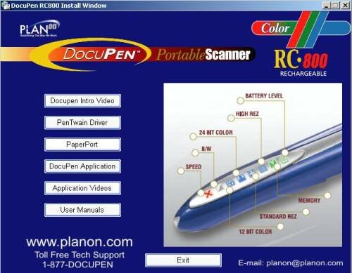 DocuPen RC-800 Install Window: синий сканер и инструкции 2000-х
