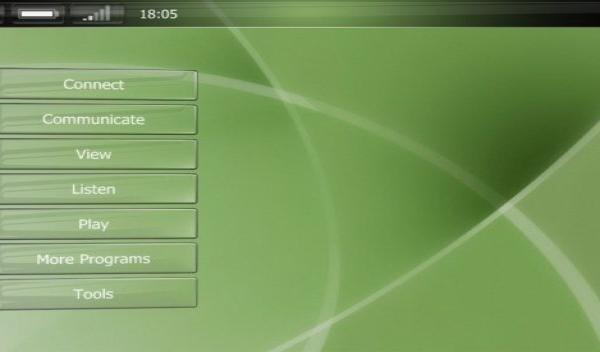 Origami: зелёный интерфейс Windows Mobile с кнопками Connect и Tools