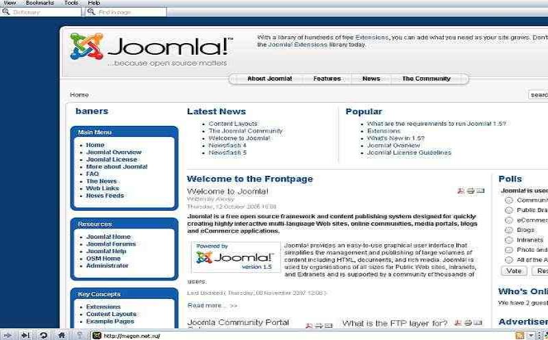 Joomla! 1.5 на старом сайте в 2007 году: интерфейс с боковыми меню и баннерами