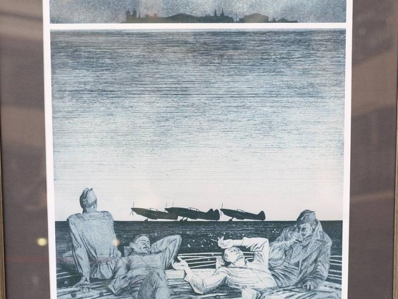 Желабков, «Утро. Стихи», 1985 — морской пейзаж с самолётами и отдыхающими