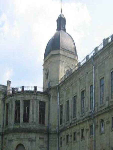 Гатчинский дворец, 2006: купол над башней и поле с цветами у основания
