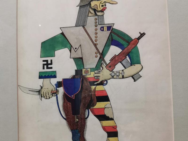 Kino Museum, Россия: карикатура на военного с свастикой и германским флагом